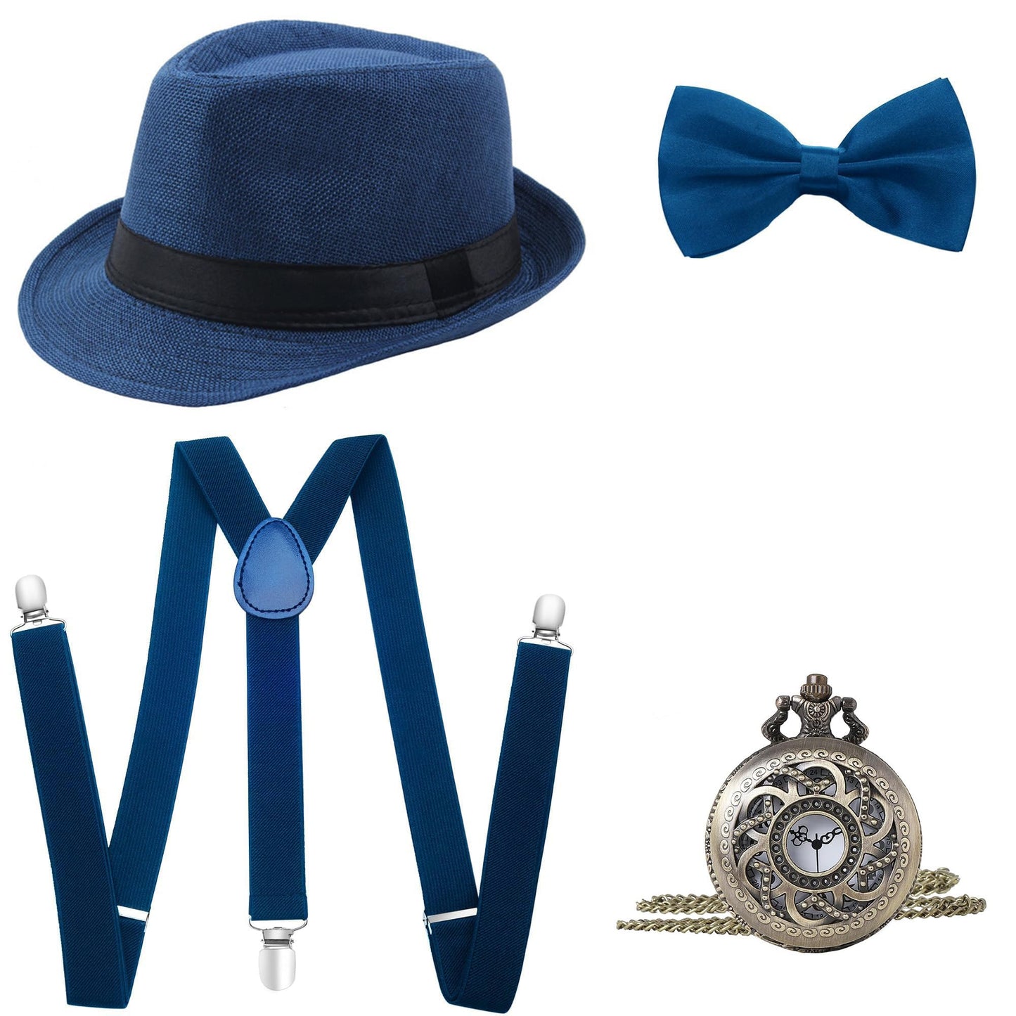 BABEYOND 1920s Mens Gatsby Gangster Accessories Set Panama Hat Suspender Bow Tie