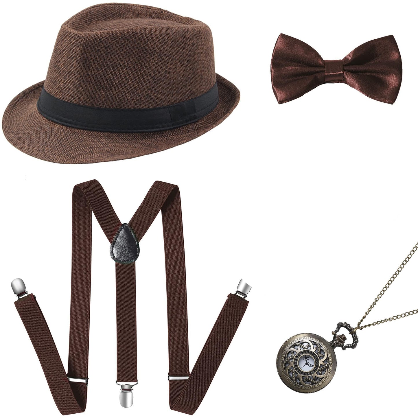BABEYOND 1920s Mens Gatsby Gangster Accessories Set Panama Hat Suspender Bow Tie
